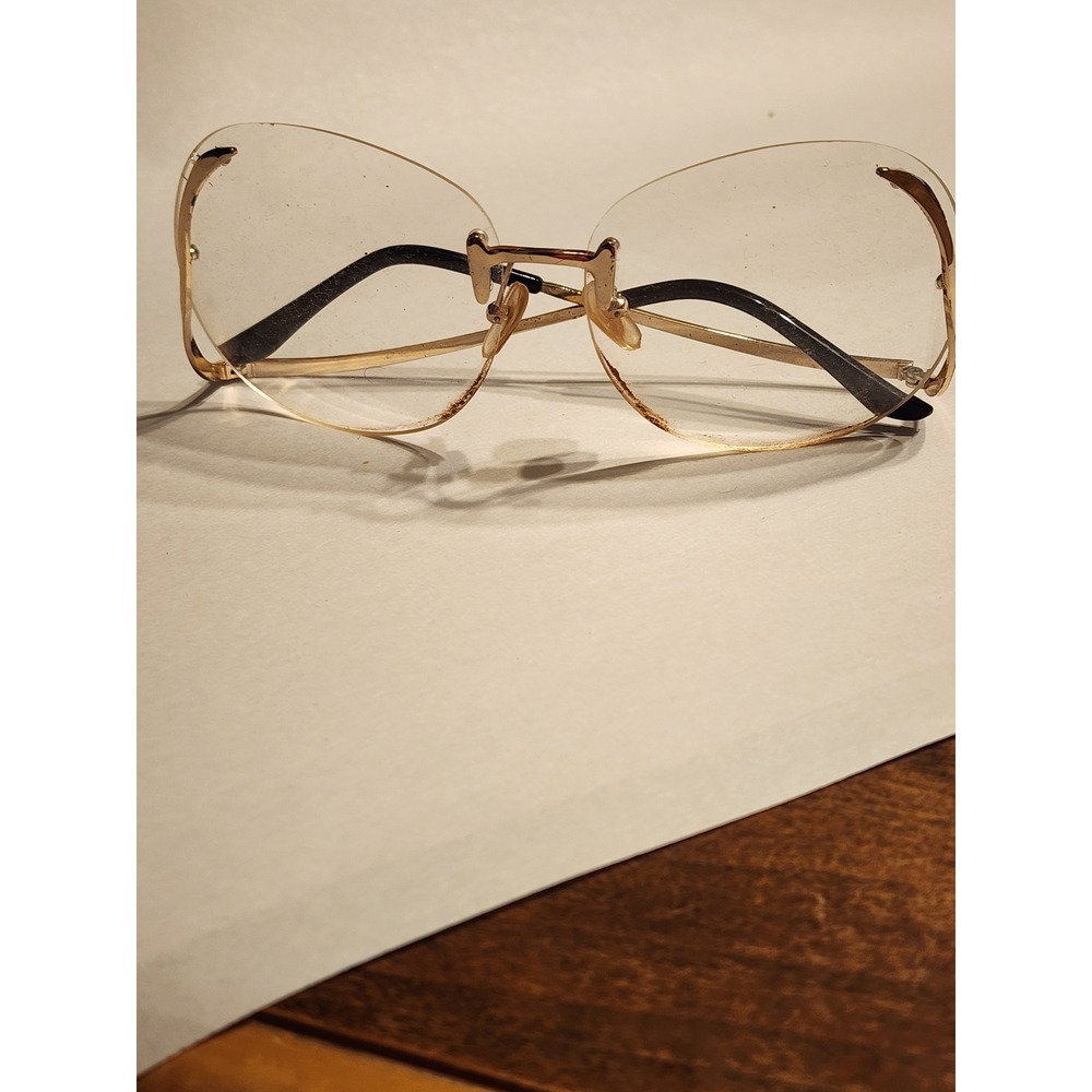 Vintage Rimless Oversized Eyeglasses Gold Tone Metal Frame Butterfly Retro